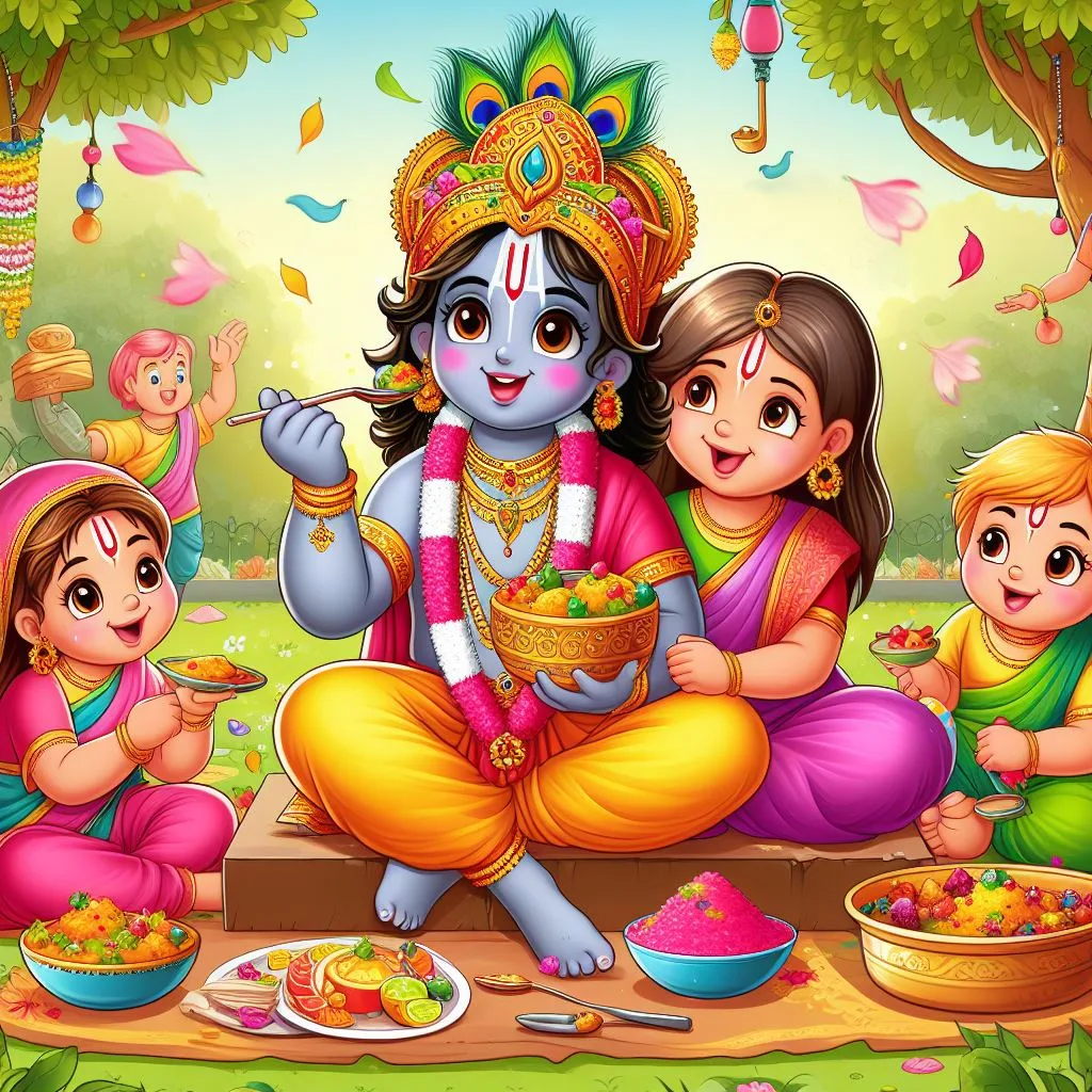 Happy holi images with colourful vibes with boy krishan boy cartoon images ()