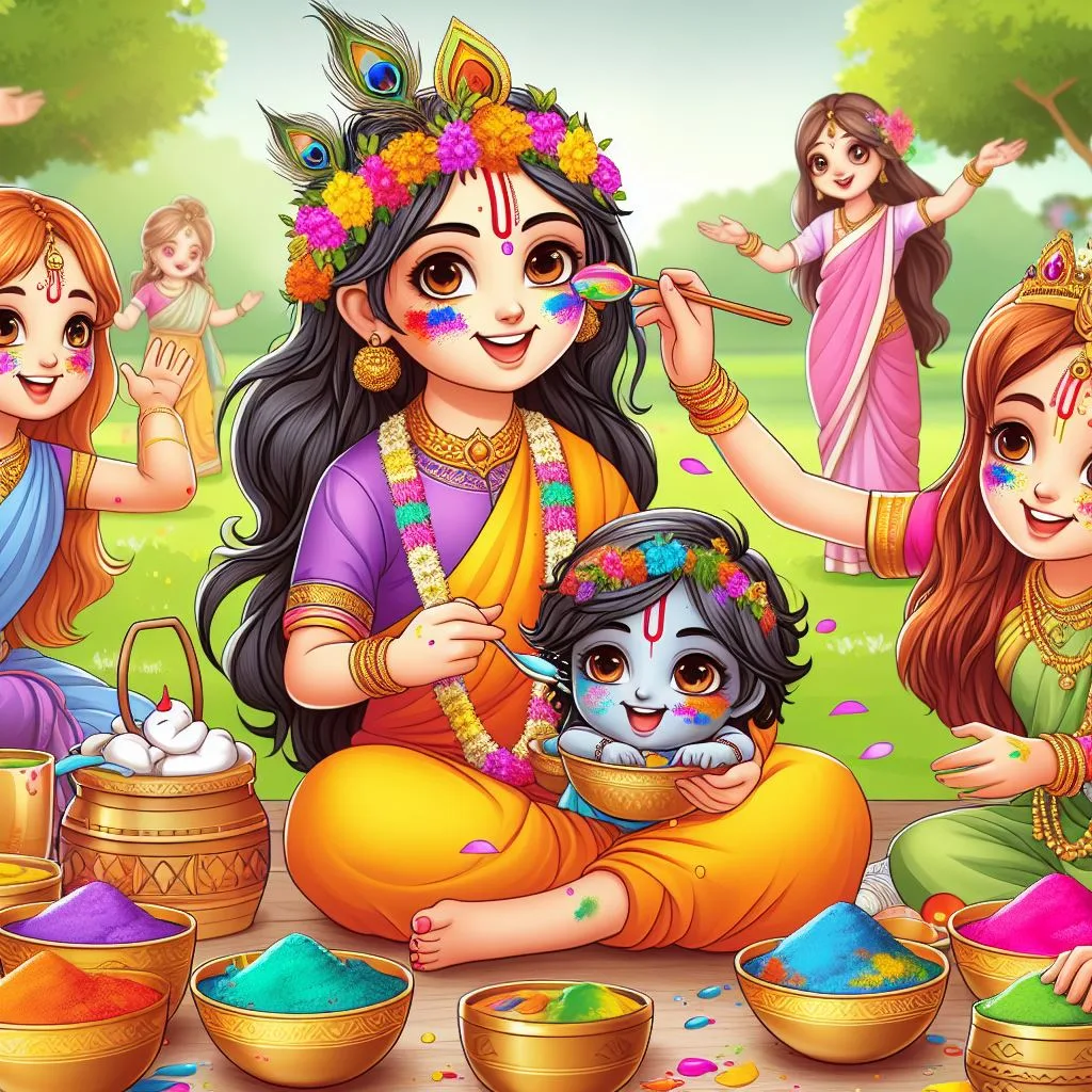 Happy holi images with colourful vibes with boy krishan boy cartoon images ()