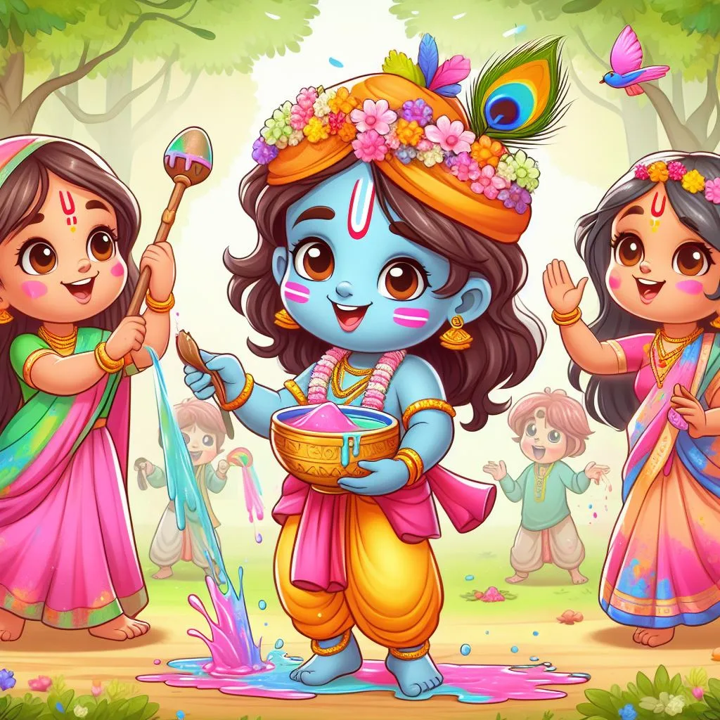 Happy holi images with colourful vibes with boy krishan boy cartoon images ()