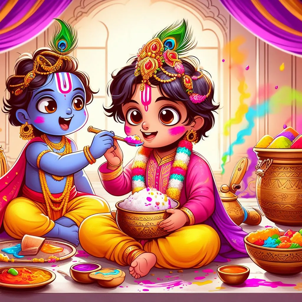 Happy holi images with colourful vibes with boy krishan boy cartoon images ()