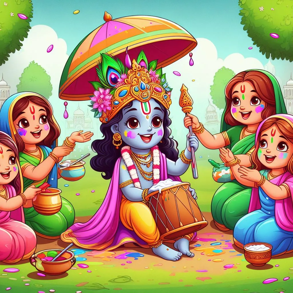 Happy holi images with colourful vibes with boy krishan boy cartoon images ()