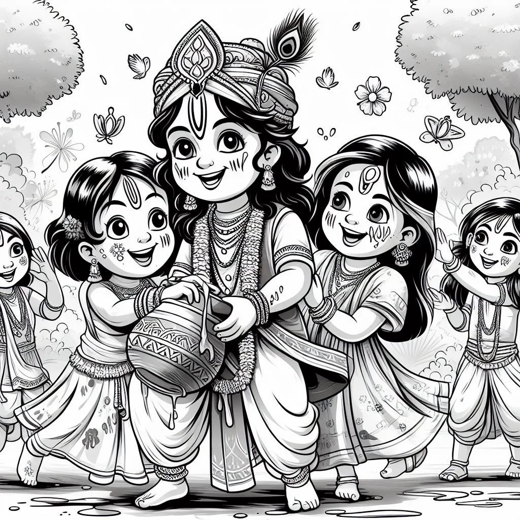 Happy holi images with colourful vibes with boy krishan boy cartoon images ()