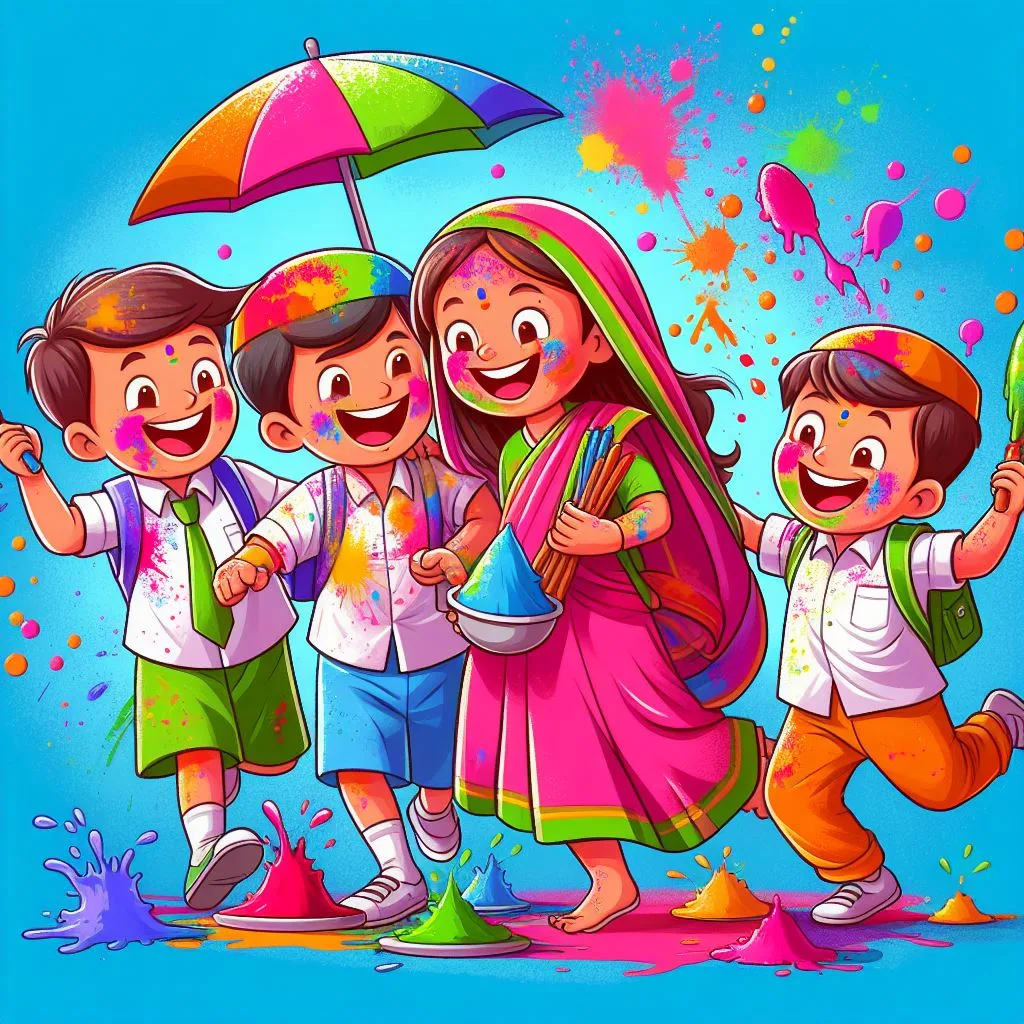 Happy holi images with colourful vibes with boy krishan boy cartoon images ()