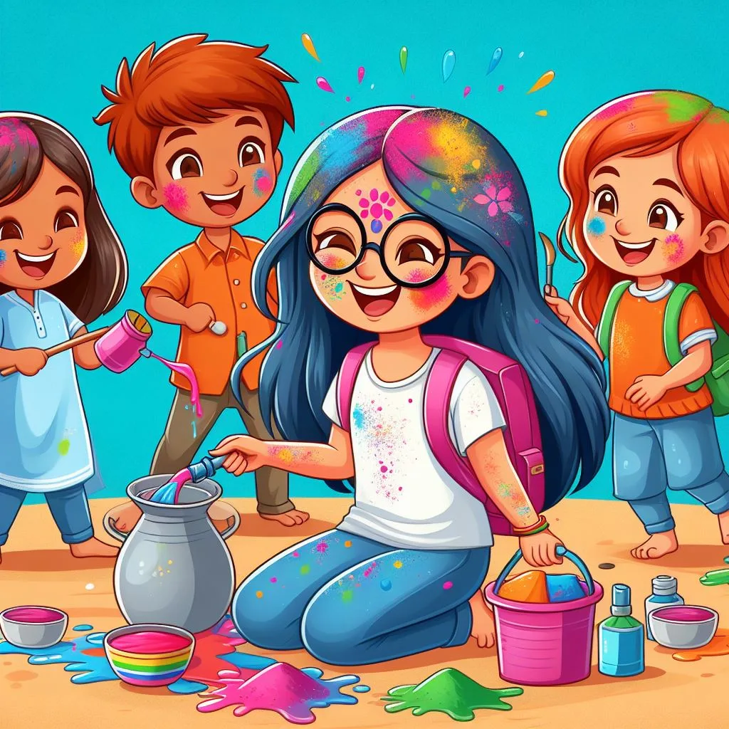 Happy holi images with colourful vibes with boy krishan boy cartoon images ()