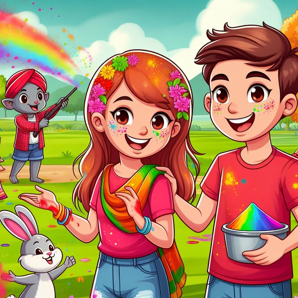 Happy holi images with colourful vibes with boy krishan boy cartoon images ()