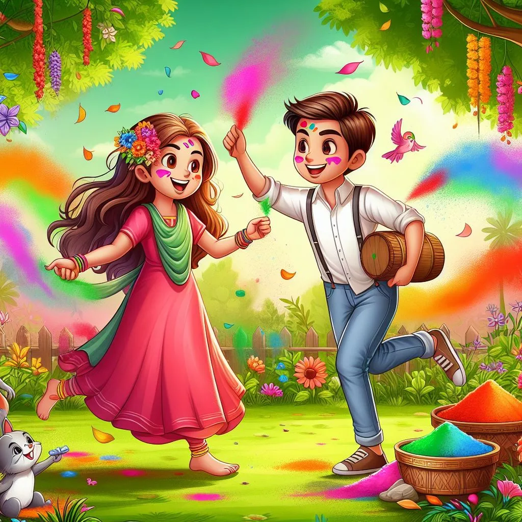 Happy holi images with colourful vibes with boy krishan boy cartoon images ()