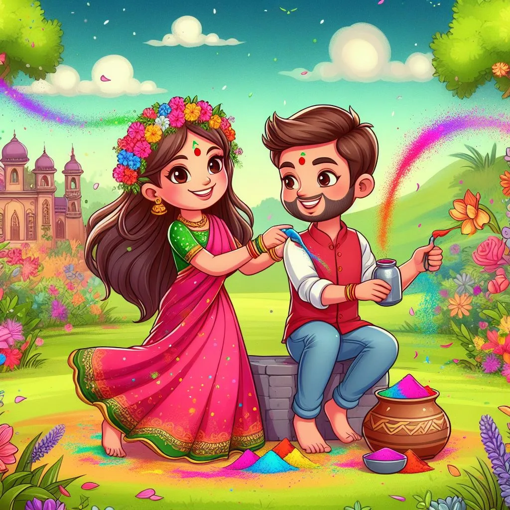 Happy holi images with colourful vibes with boy krishan boy cartoon images ()