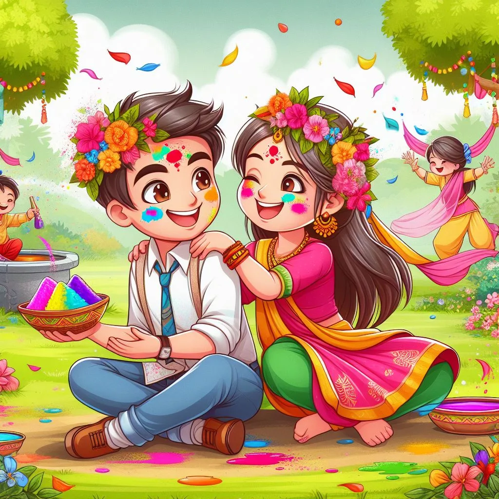 Happy holi images with colourful vibes with boy krishan boy cartoon images ()