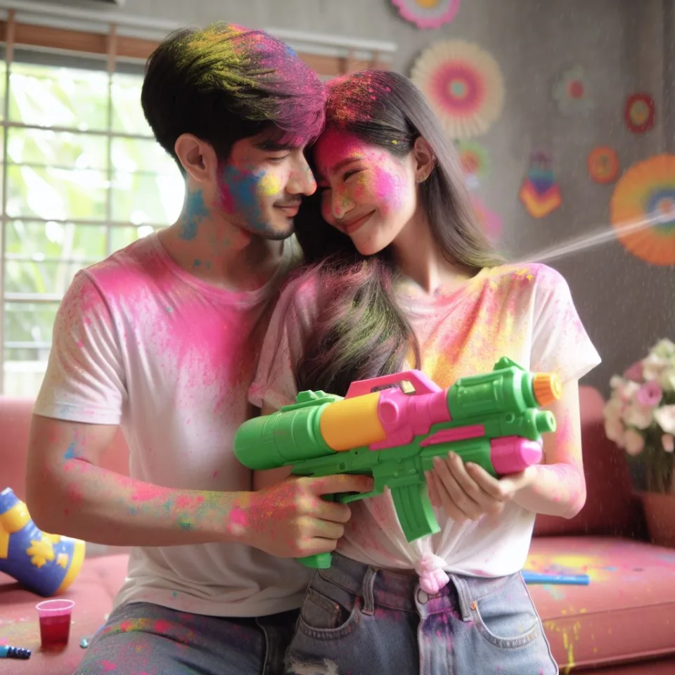 realistic-3D-22-year-old-couple-playing-the-Indian-festival-Holi-with-coloured-powder-water-guns-filled-with-colour-mixed-water.-happy-holi-images-119-960x960 150 Happy Holi Images Free Download