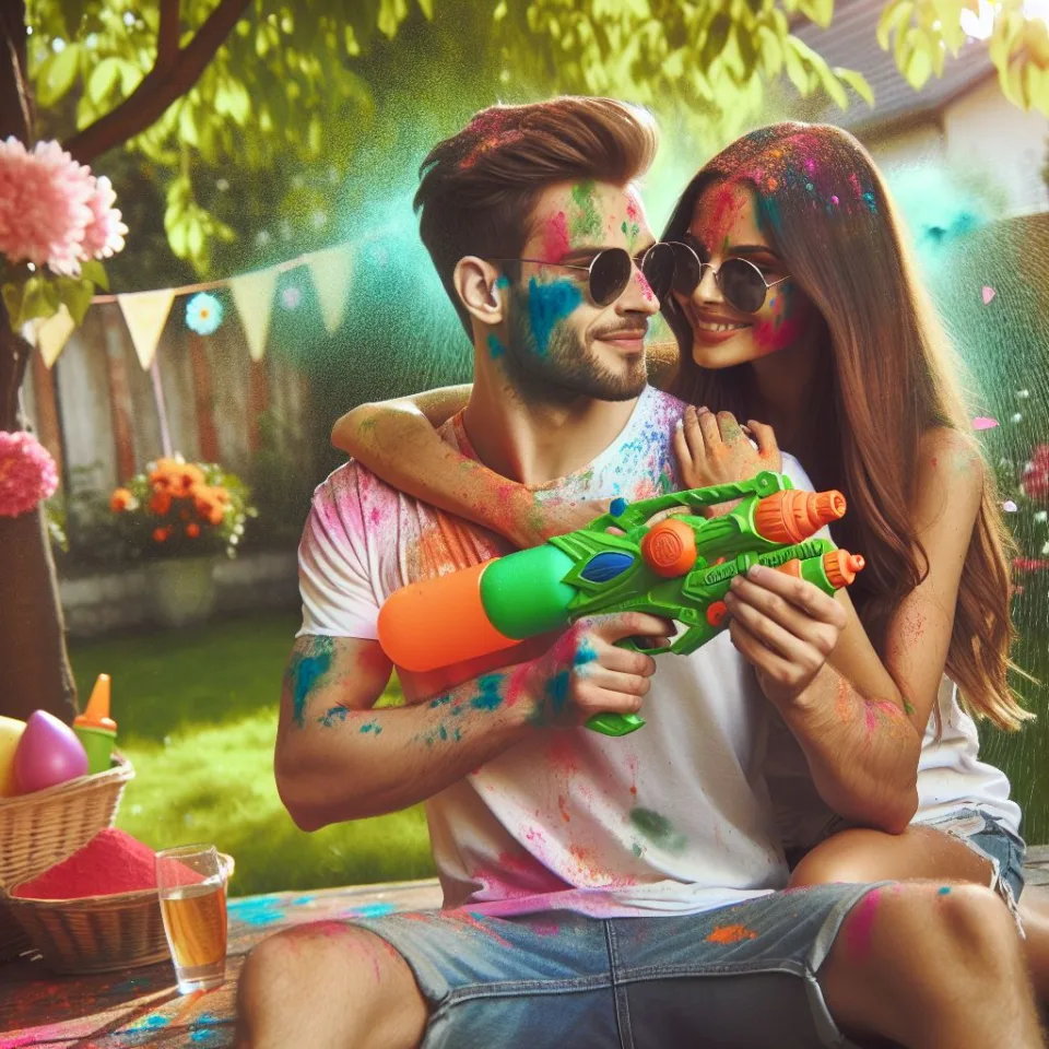 realistic-3D-22-year-old-couple-playing-the-Indian-festival-Holi-with-coloured-powder-water-guns-filled-with-colour-mixed-water.-happy-holi-images-122-960x960 150 Happy Holi Images Free Download