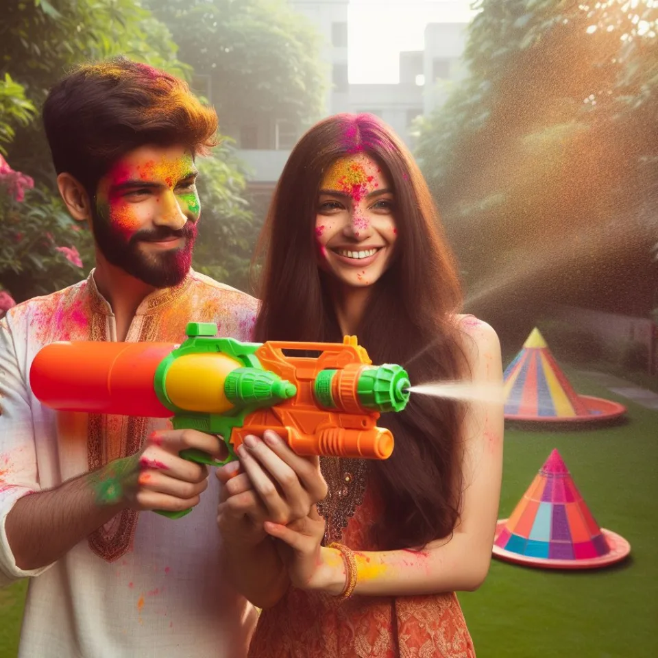 realistic-3D-22-year-old-couple-playing-the-Indian-festival-Holi-with-coloured-powder-water-guns-filled-with-colour-mixed-water.-happy-holi-images-124-960x960 150 Happy Holi Images Free Download