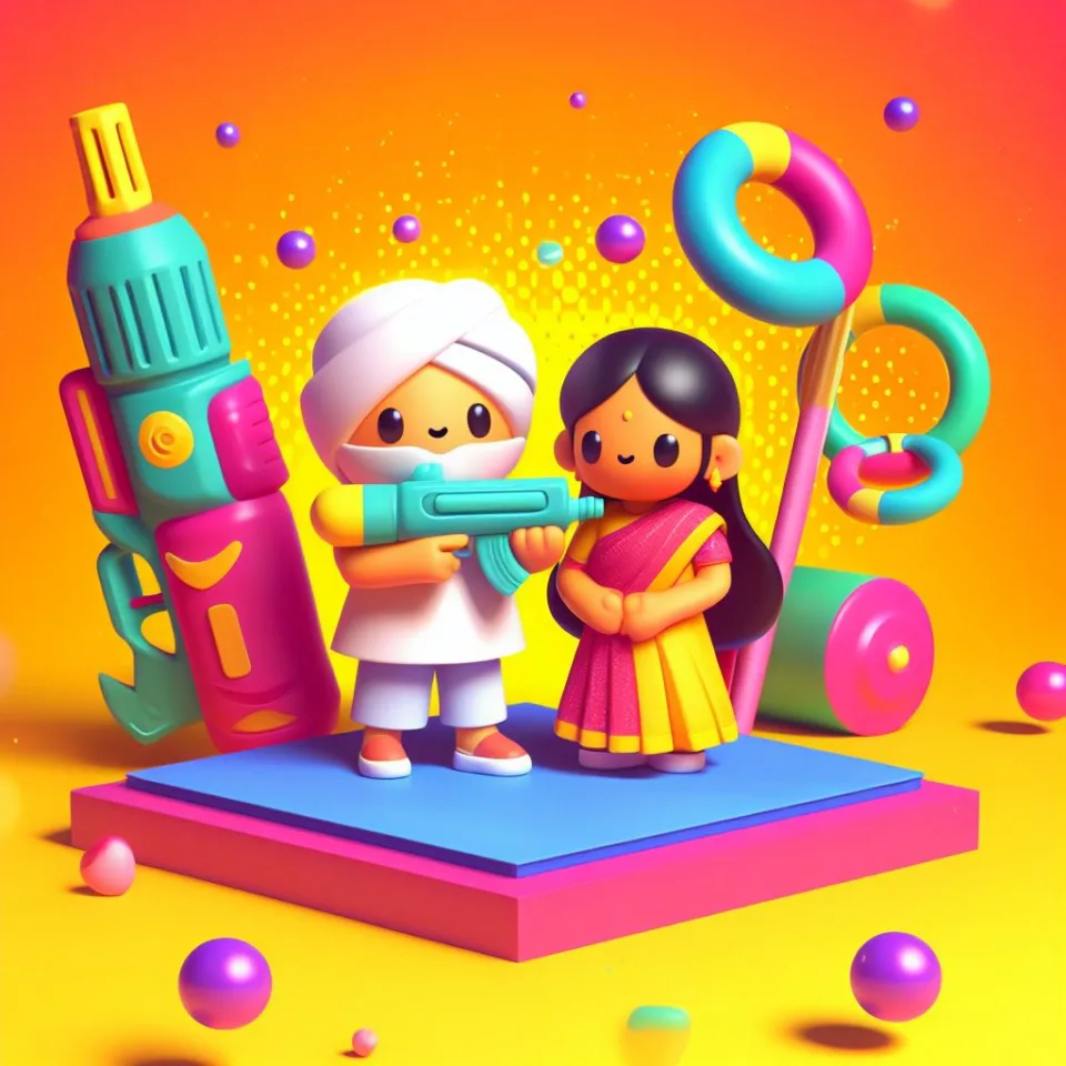 realistic-3D-22-year-old-couple-playing-the-Indian-festival-Holi-with-coloured-powder-water-guns-filled-with-colour-mixed-water.-happy-holi-images-66-960x960 150 Happy Holi Images Free Download