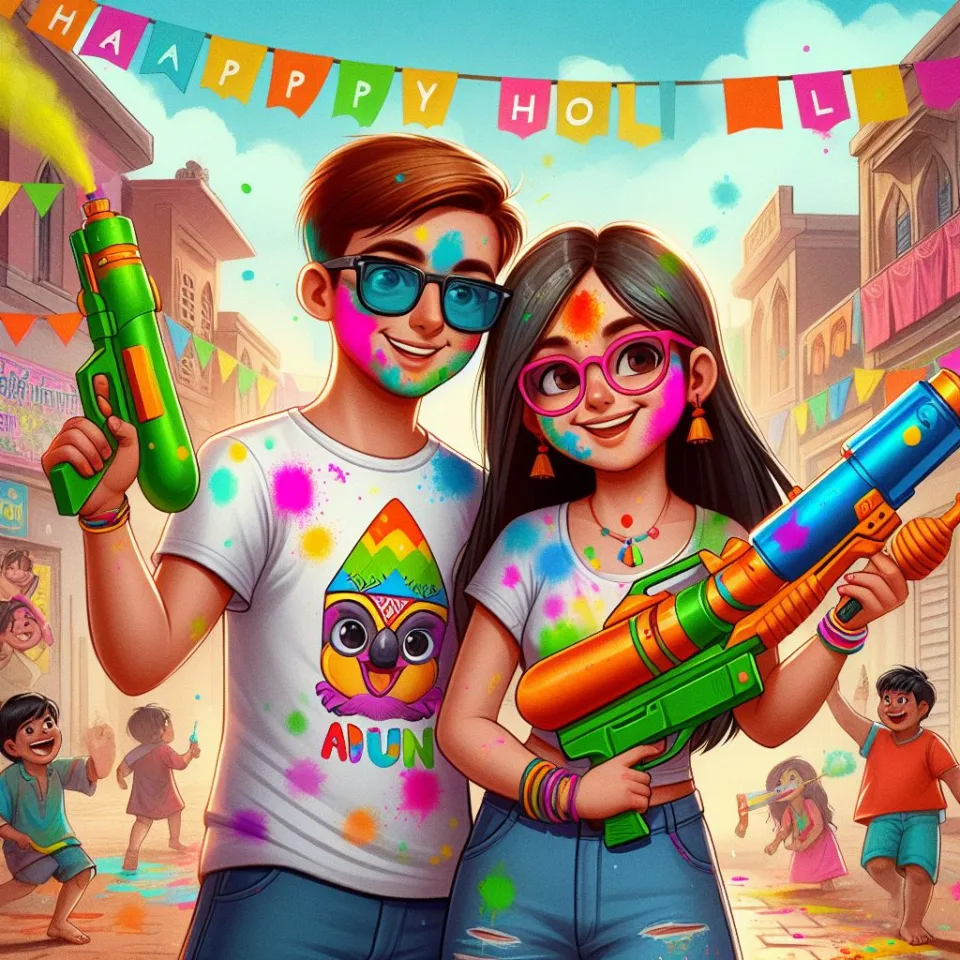 realistic-3D-22-year-old-couple-playing-the-Indian-festival-Holi-with-coloured-powder-water-guns-filled-with-colour-mixed-water.-happy-holi-images-81-960x960 150 Happy Holi Images Free Download