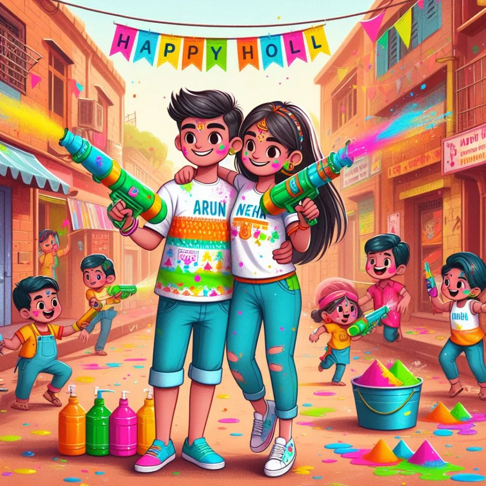 realistic-3D-22-year-old-couple-playing-the-Indian-festival-Holi-with-coloured-powder-water-guns-filled-with-colour-mixed-water.-happy-holi-images-84-960x960 150 Happy Holi Images Free Download