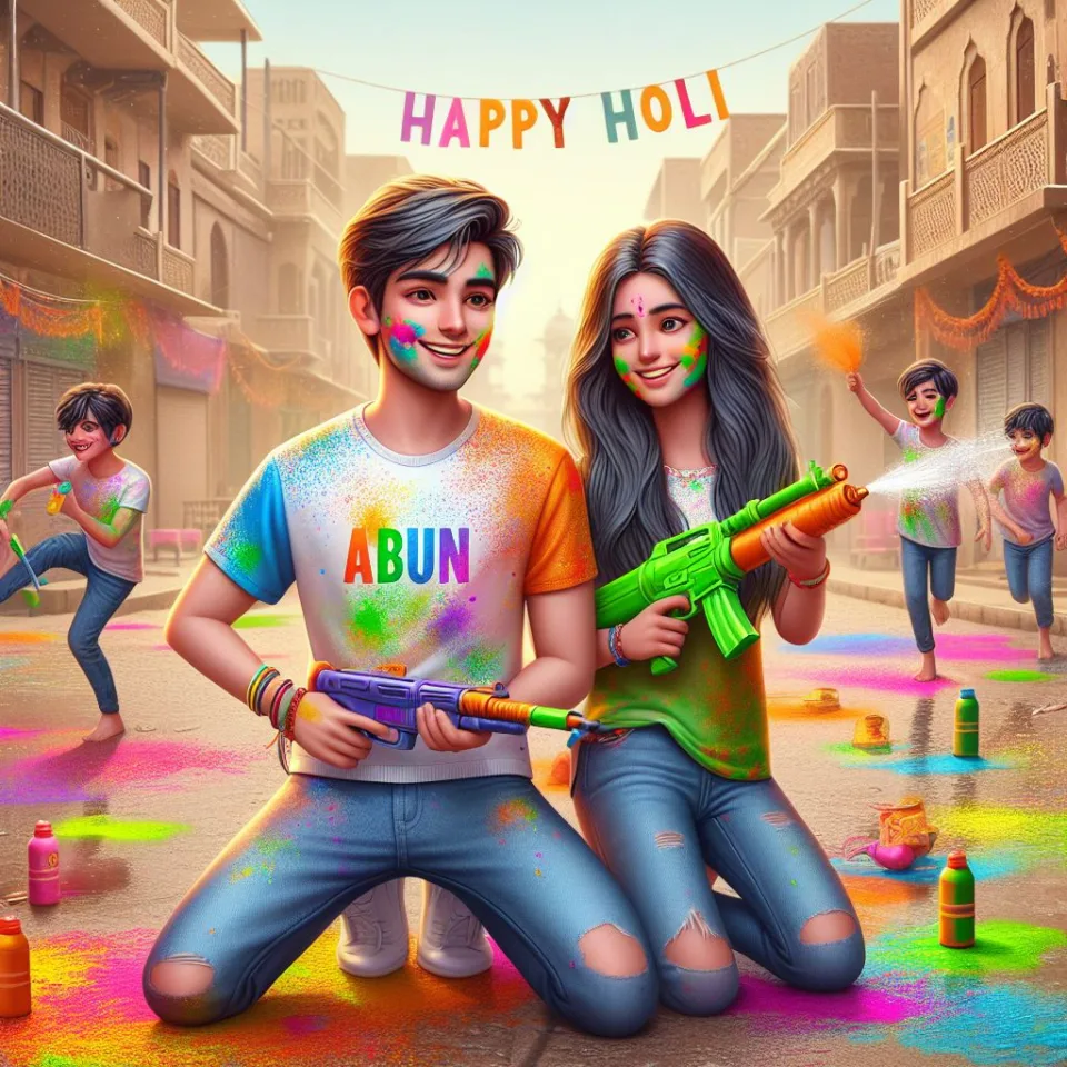 realistic-3D-22-year-old-couple-playing-the-Indian-festival-Holi-with-coloured-powder-water-guns-filled-with-colour-mixed-water.-happy-holi-images-95-960x960 150 Happy Holi Images Free Download