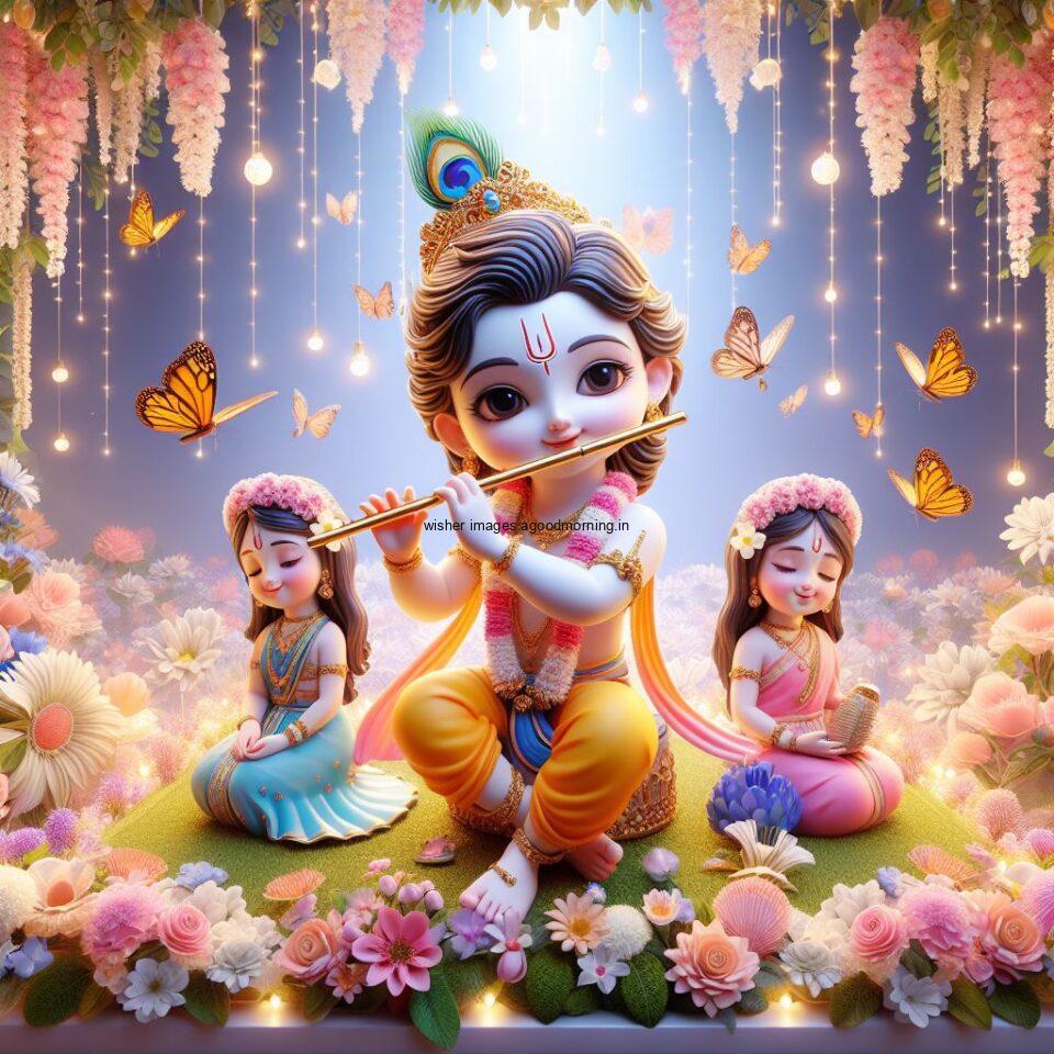 Lord Krishna Images & HD Krishna Photos Jai Shree Krishna Images Status d cute krishna seating playing flute eating button with butterfly ()