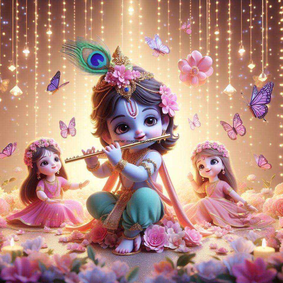 Lord Krishna Images & HD Krishna Photos Jai Shree Krishna Images Status d cute krishna seating playing flute eating button with butterfly ()