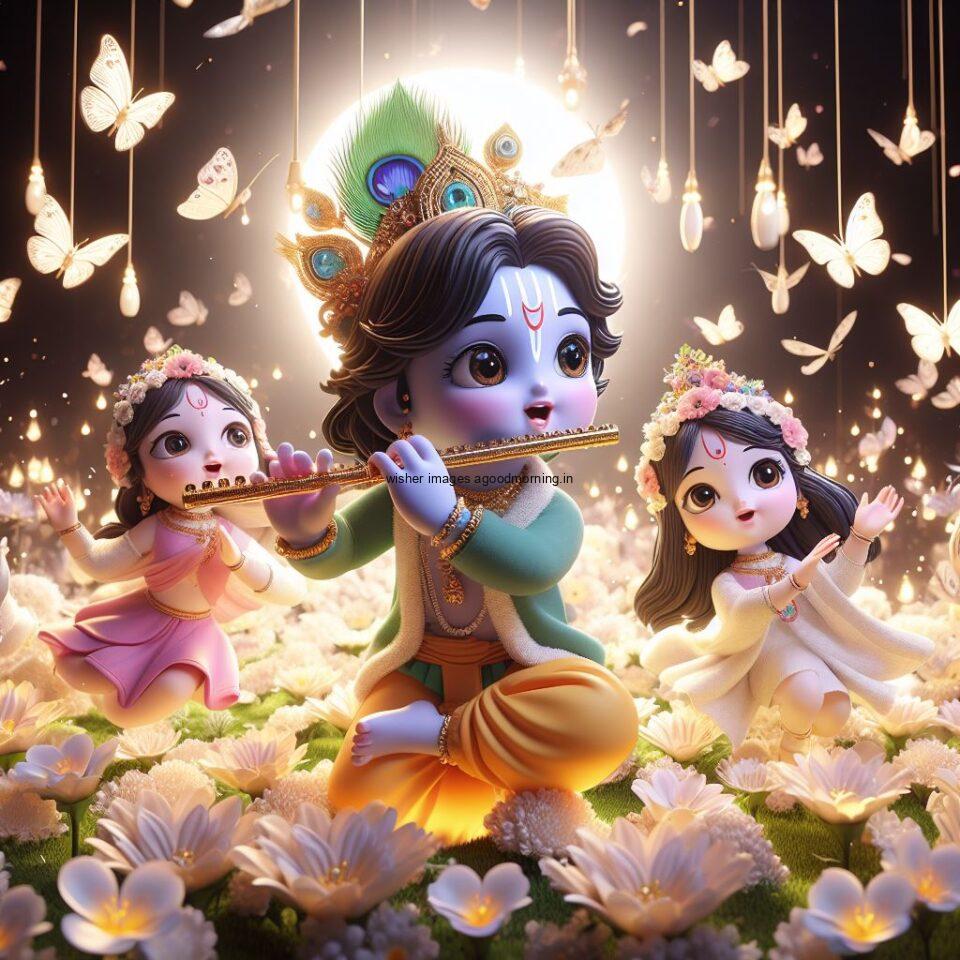 Lord Krishna Images & HD Krishna Photos Jai Shree Krishna Images Status d cute krishna seating playing flute eating button with butterfly ()