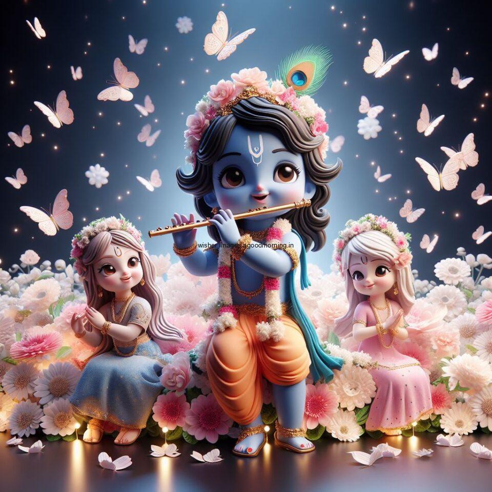 Lord Krishna Images & HD Krishna Photos Jai Shree Krishna Images Status d cute krishna seating playing flute eating button with butterfly ()