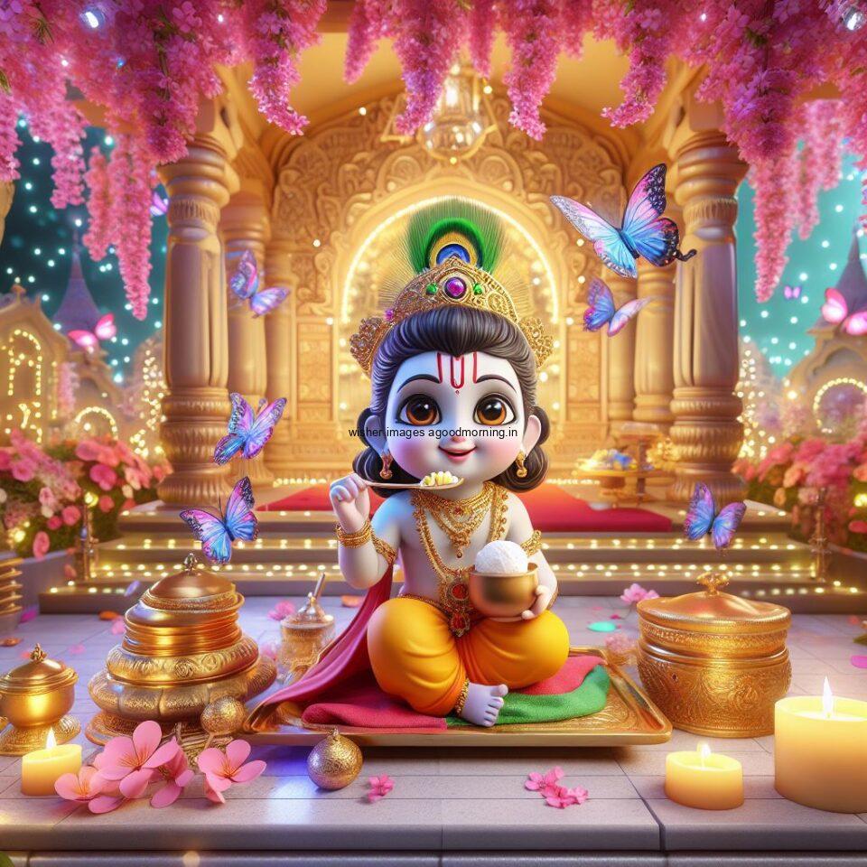 Lord Krishna Images & HD Krishna Photos Jai Shree Krishna Images Status d cute krishna seating playing flute eating button with butterfly ()