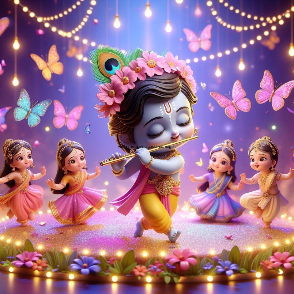 Lord Krishna Images & HD Krishna Photos Jai Shree Krishna Images Status d cute krishna seating playing flute eating button with butterfly ()