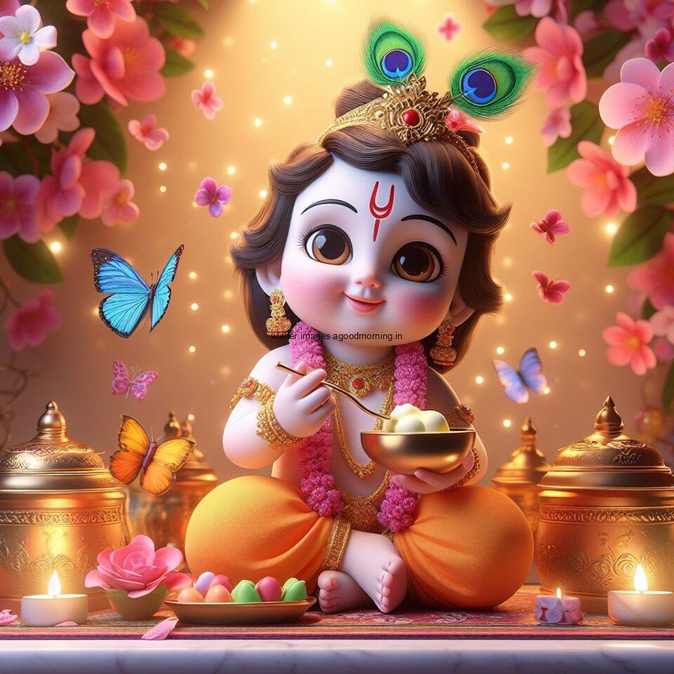 Lord-Krishna-Images-HD-Krishna-Photos-Jai-Shree-Krishna-Images-Status-3d-cute-krishna-seating-playing-flute-eating-button-with-butterfly-51-960x960 60+ Lord Krishna Images & HD Krishna Photos Free Download