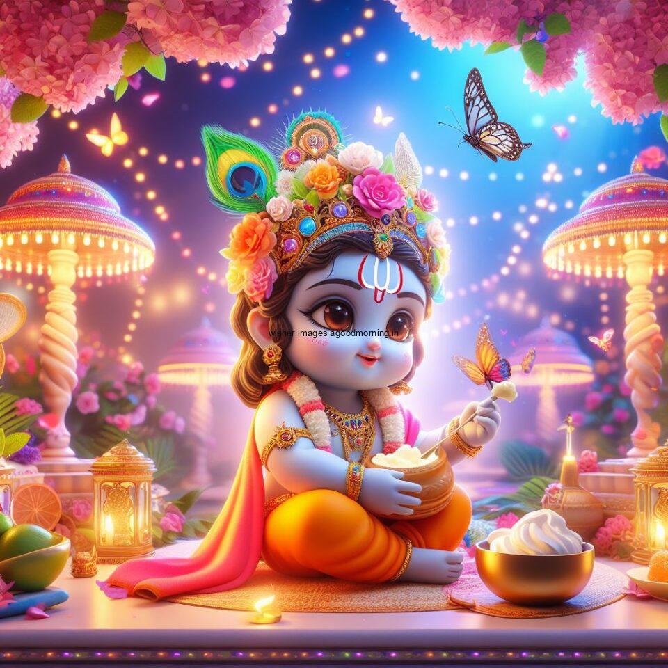 Lord-Krishna-Images-HD-Krishna-Photos-Jai-Shree-Krishna-Images-Status-3d-cute-krishna-seating-playing-flute-eating-button-with-butterfly-55-960x960 60+ Lord Krishna Images & HD Krishna Photos Free Download