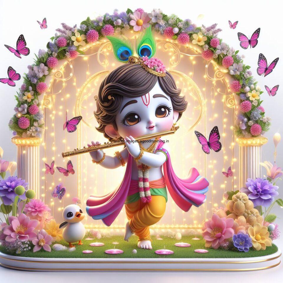 Lord Krishna Images & HD Krishna Photos Jai Shree Krishna Images Status d cute krishna seating playing flute eating button with butterfly ()