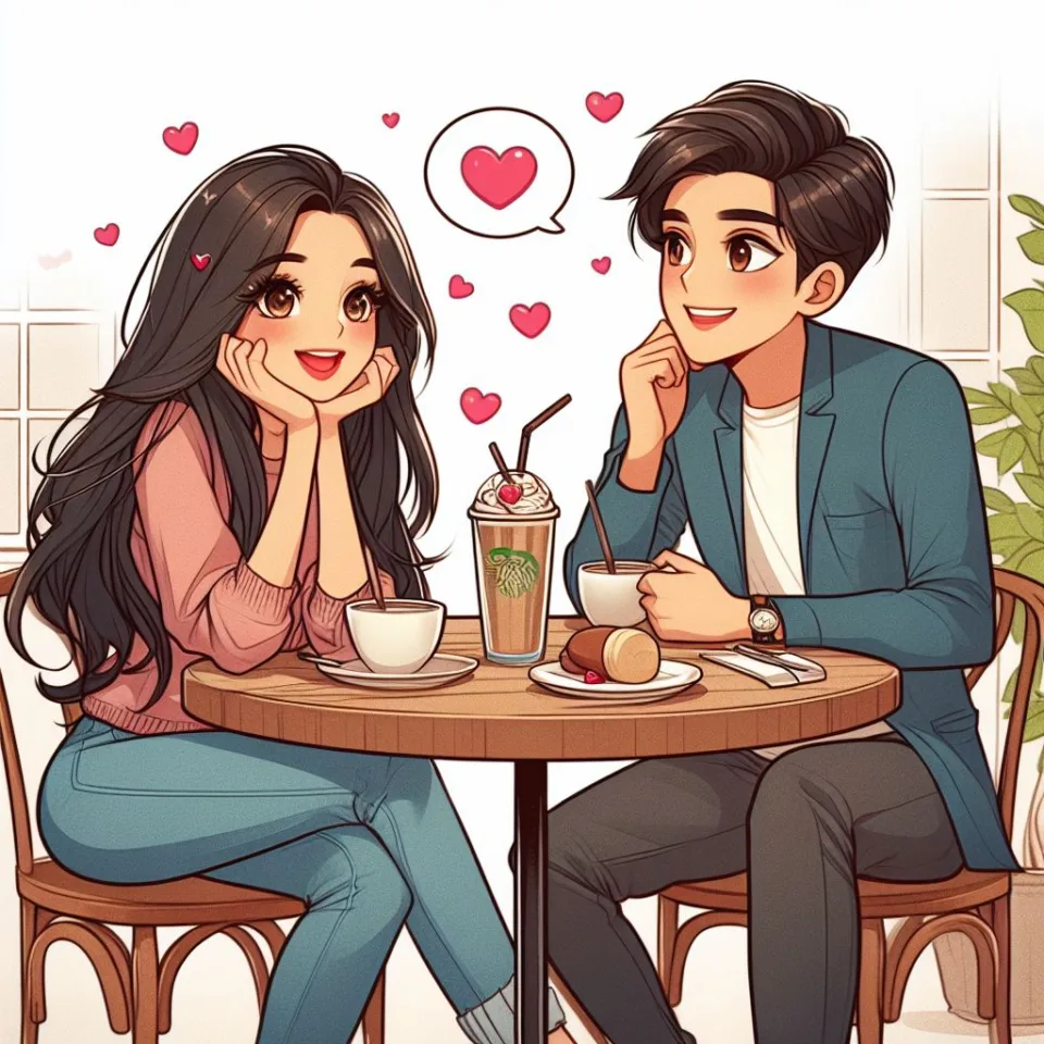 beautiful couple in cafe love couple images with love vibes in city and parpose eachother in the cafe table and enjoy the food ()