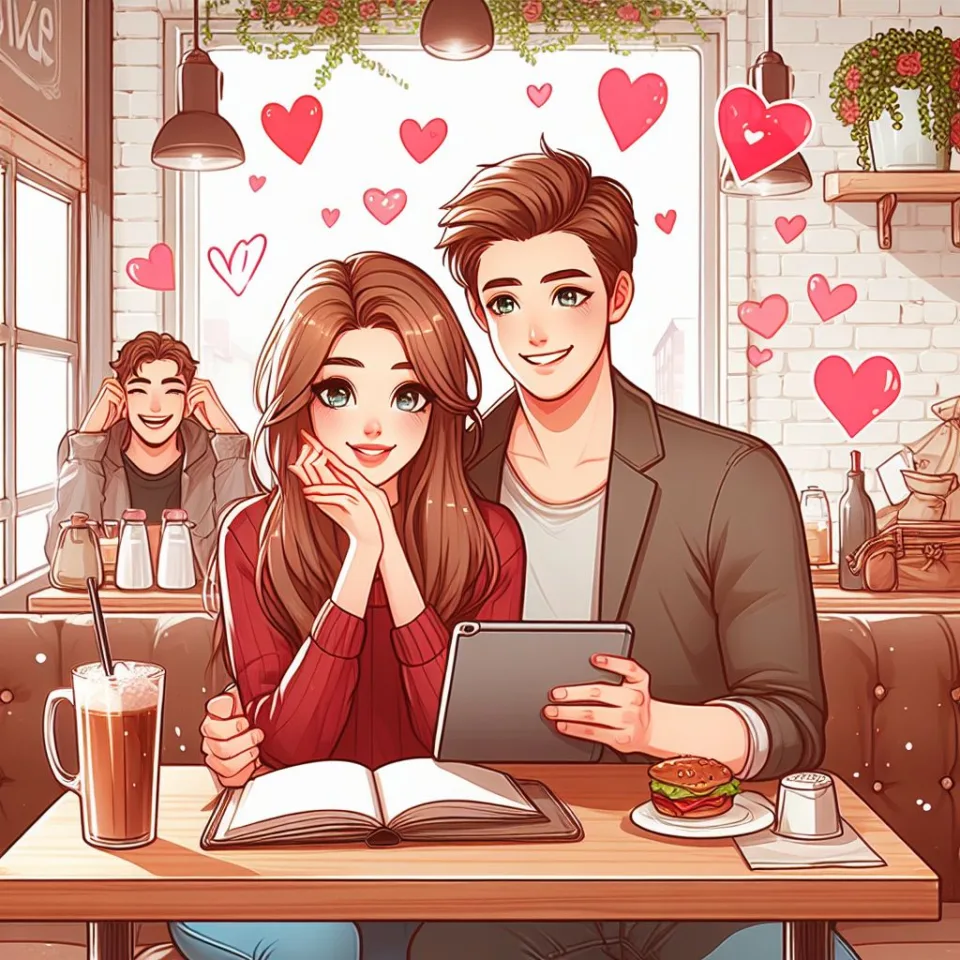 beautiful couple in cafe love couple images with love vibes in city and parpose eachother in the cafe table and enjoy the food ()