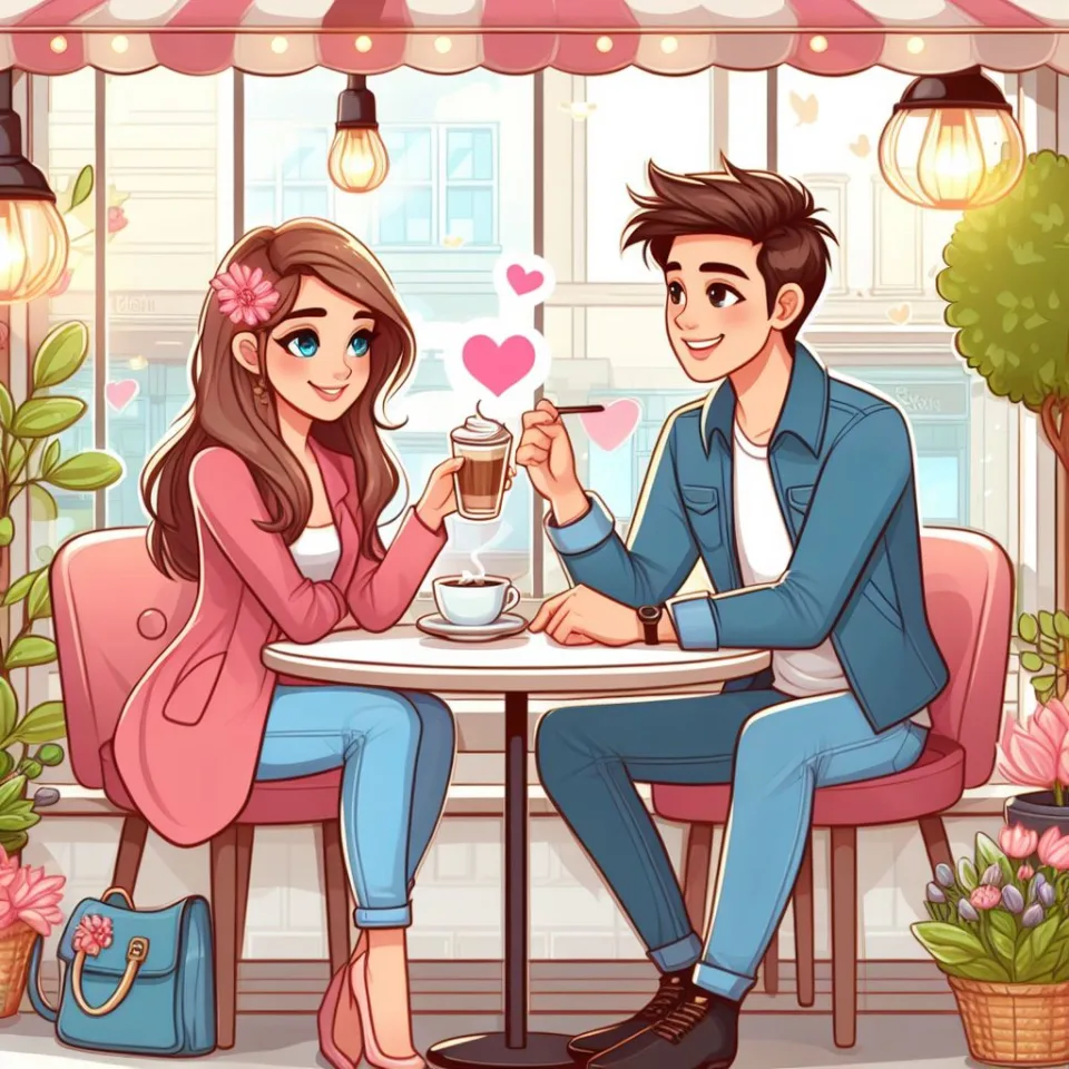 beautiful couple in cafe love couple images with love vibes in city and parpose eachother in the cafe table and enjoy the food ()