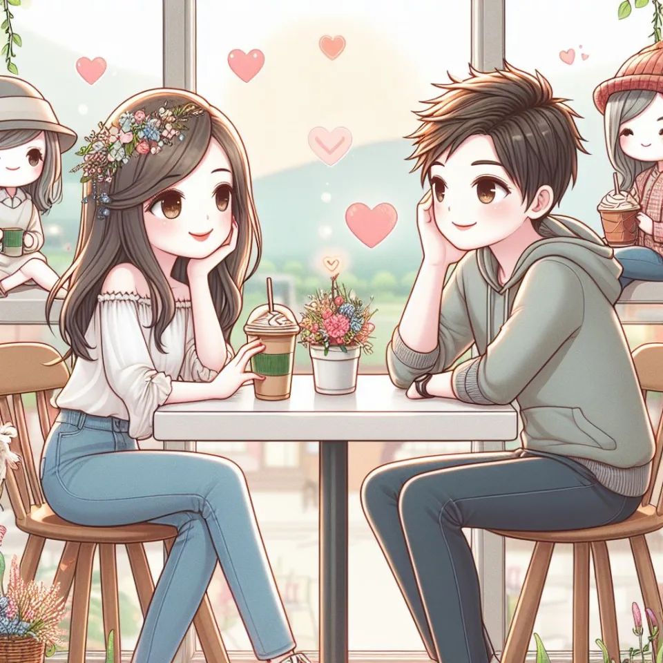 beautiful couple in cafe love couple images with love vibes in city and parpose eachother in the cafe table and enjoy the food ()