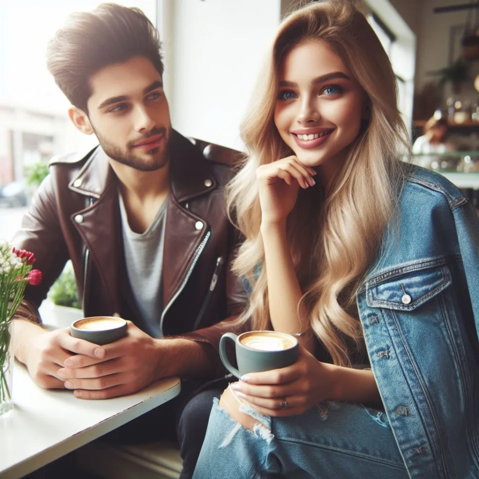 beautiful couple in cafe love couple images with love vibes in city and parpose eachother in the cafe table and enjoy the food ()