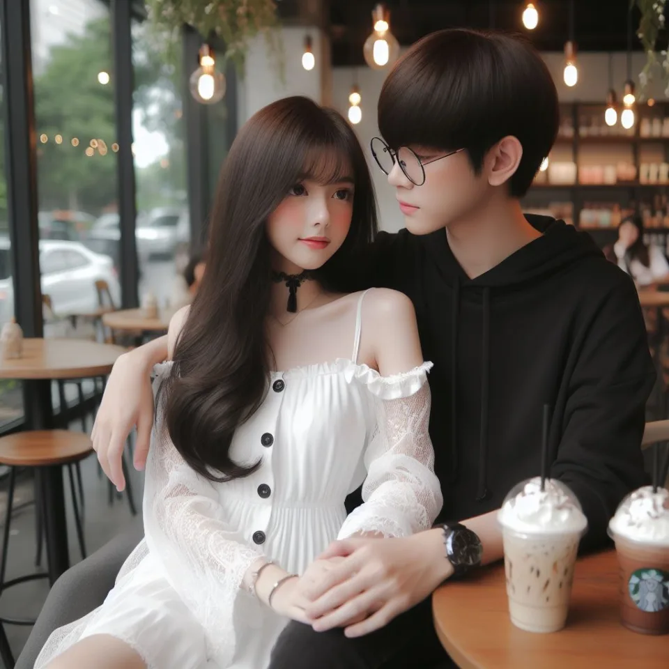 beautiful couple in cafe love couple images with love vibes in city and parpose eachother in the cafe table and enjoy the food ()