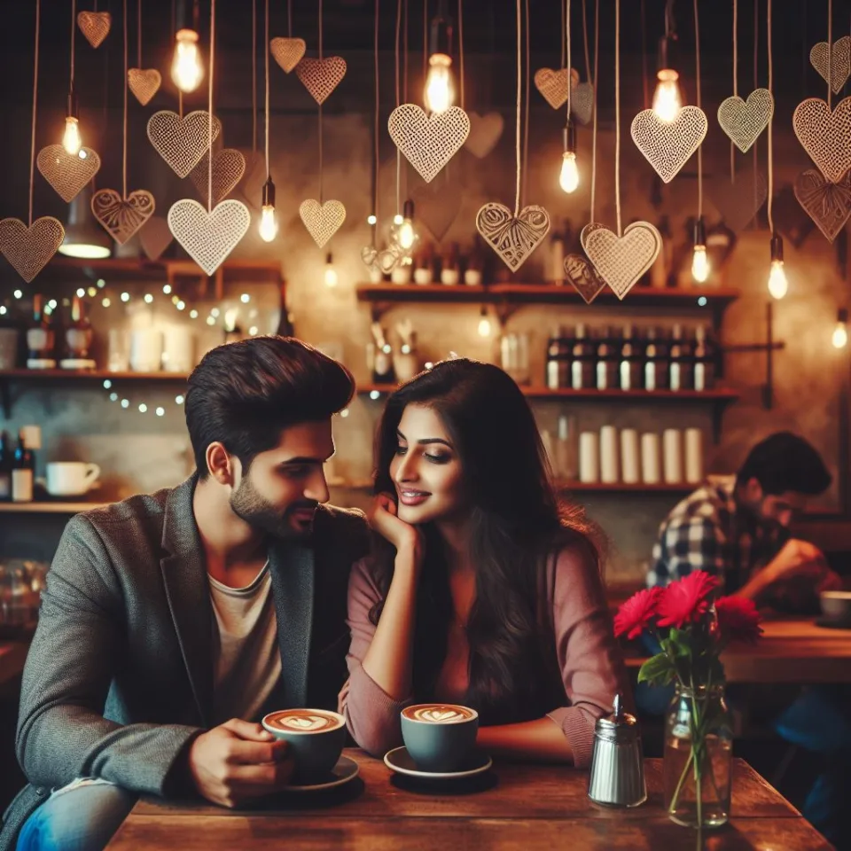 beautiful couple in cafe love couple images with love vibes in city and parpose eachother in the cafe table and enjoy the food ()