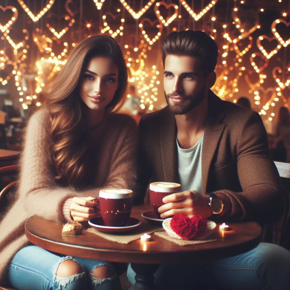 beautiful couple in cafe love couple images with love vibes in city and parpose eachother in the cafe table and enjoy the food ()