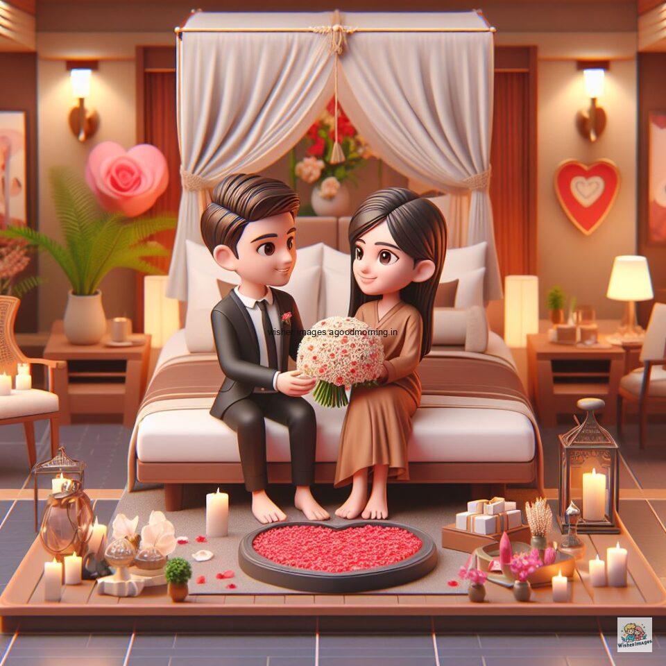 couple love images couple parpose in the middle in the park with flowers d cartoon with love vibes like a Caricature face ()