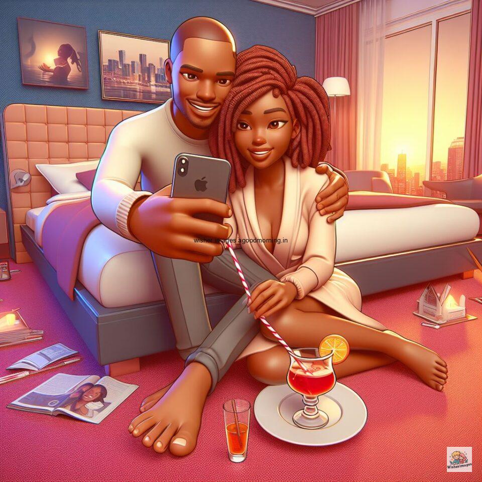 couple love images couple parpose in the middle in the park with flowers d cartoon with love vibes like a Caricature face ()