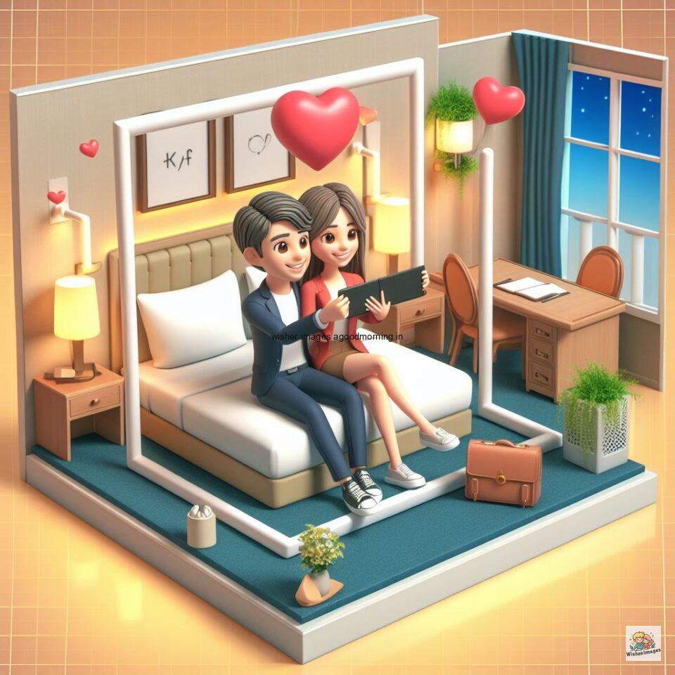 couple love images couple parpose in the middle in the park with flowers d cartoon with love vibes like a Caricature face ()