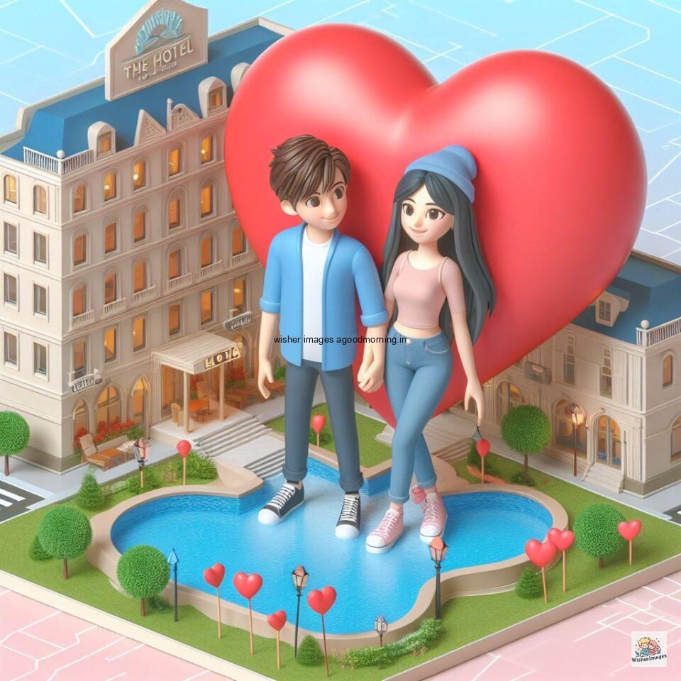 couple love images couple parpose in the middle in the park with flowers d cartoon with love vibes like a Caricature face ()