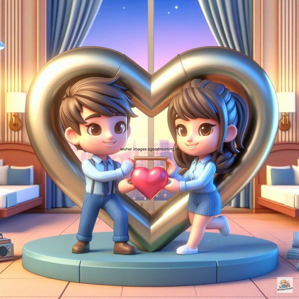 couple love images couple parpose in the middle in the park with flowers d cartoon with love vibes like a Caricature face ()