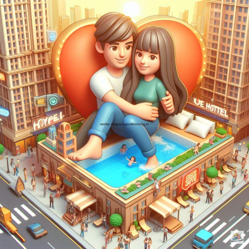 couple love images couple parpose in the middle in the park with flowers d cartoon with love vibes like a Caricature face ()