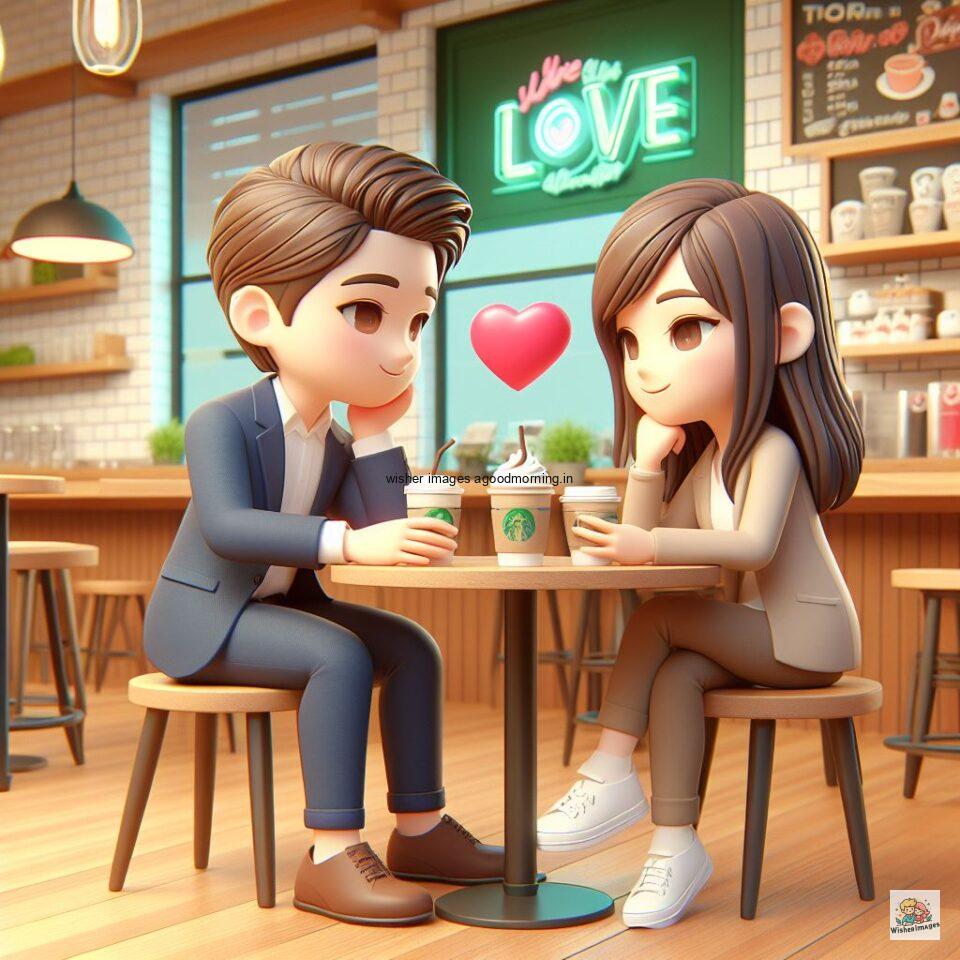 couple love images couple parpose in the middle in the park with flowers d cartoon with love vibes like a Caricature face ()