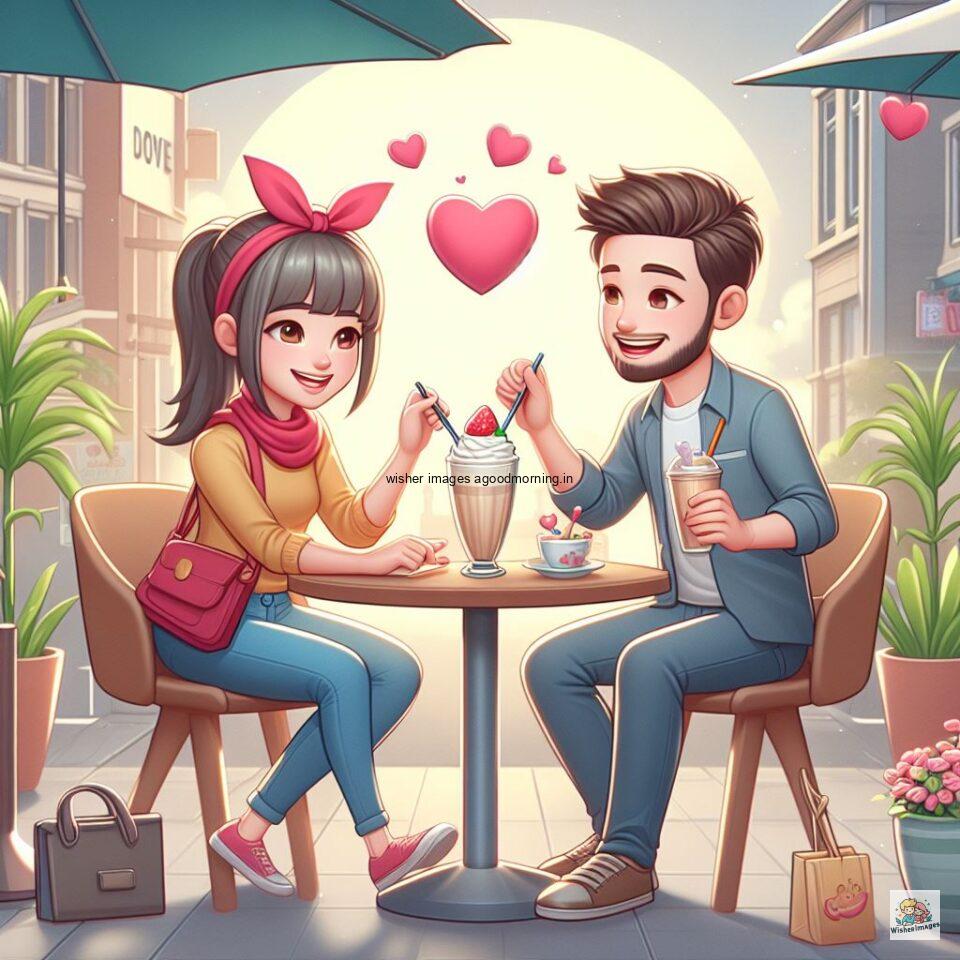 couple love images couple parpose in the middle in the park with flowers d cartoon with love vibes like a Caricature face ()