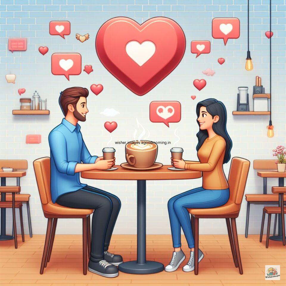 couple love images couple parpose in the middle in the park with flowers d cartoon with love vibes like a Caricature face ()