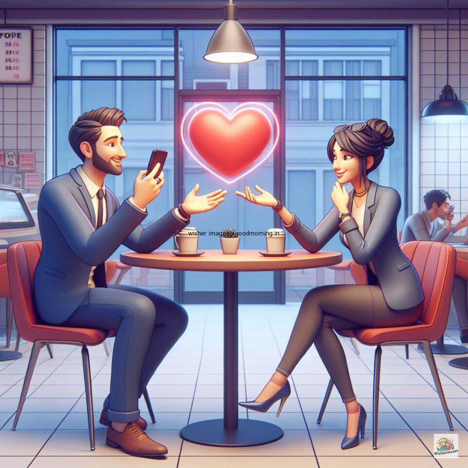 couple love images couple parpose in the middle in the park with flowers d cartoon with love vibes like a Caricature face ()