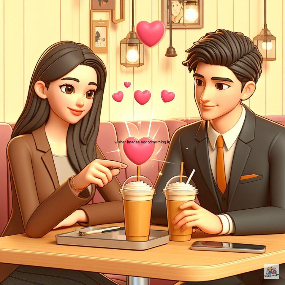 couple love images couple parpose in the middle in the park with flowers d cartoon with love vibes like a Caricature face ()