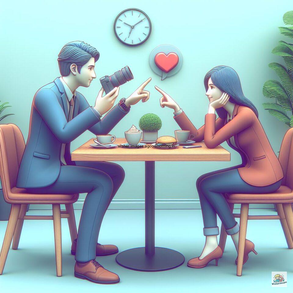 couple love images couple parpose in the middle in the park with flowers d cartoon with love vibes like a Caricature face ()