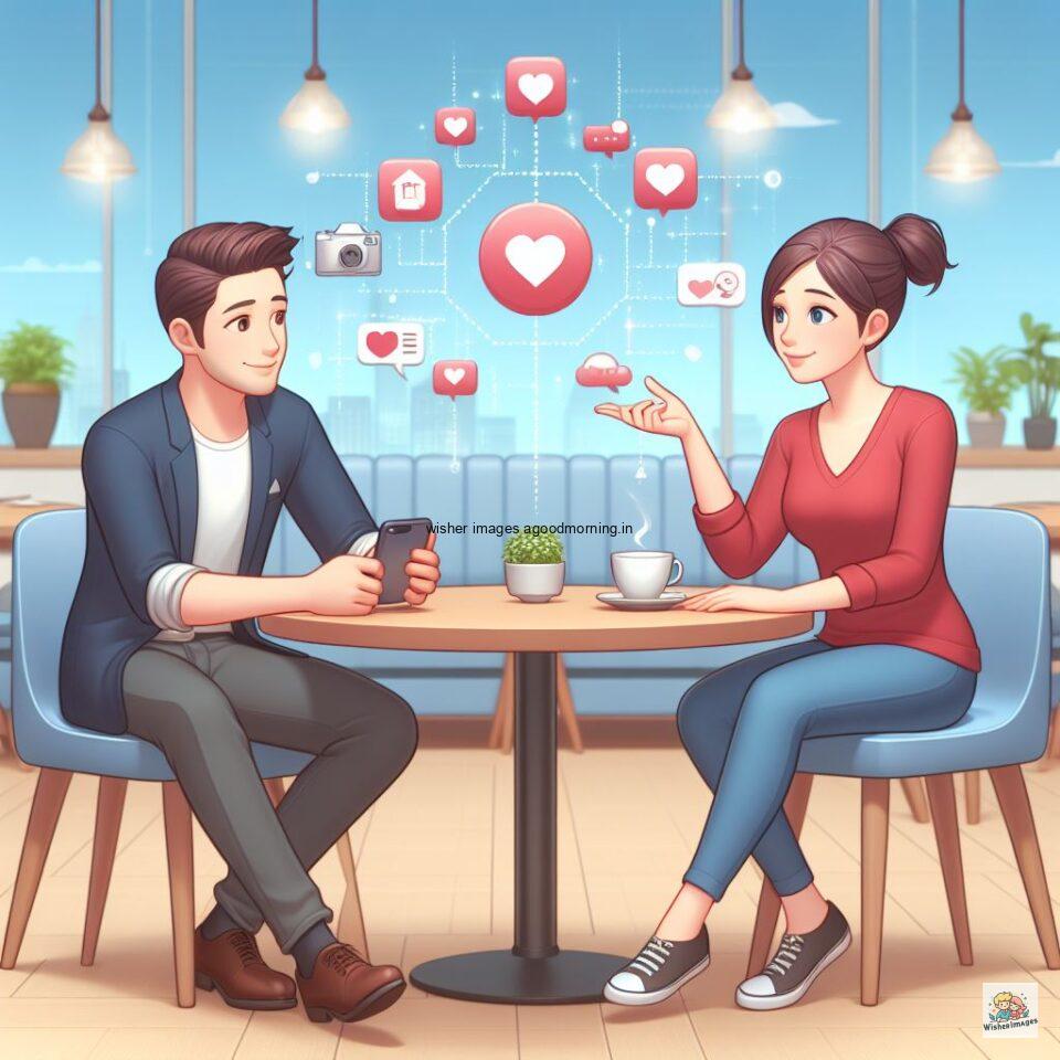 couple love images couple parpose in the middle in the park with flowers d cartoon with love vibes like a Caricature face ()