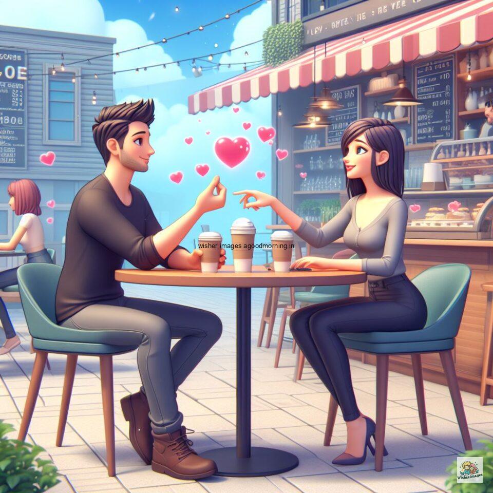 couple love images couple parpose in the middle in the park with flowers d cartoon with love vibes like a Caricature face ()